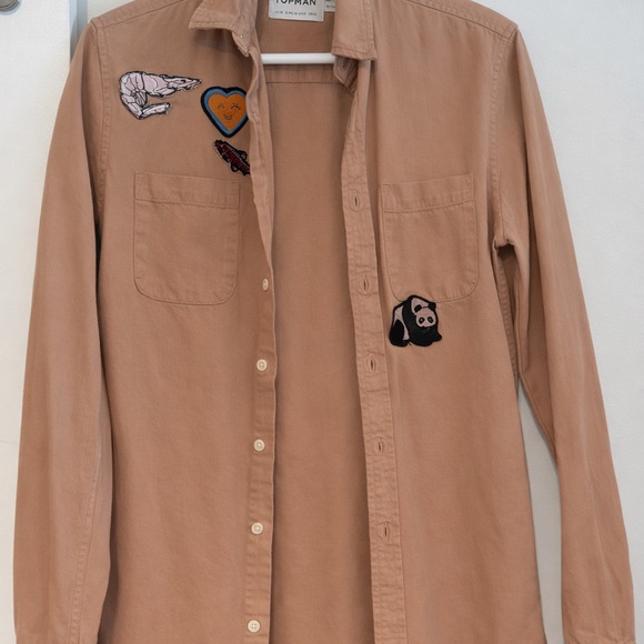 Topman Other - Topman Camel Shirt with Embroidered Patches